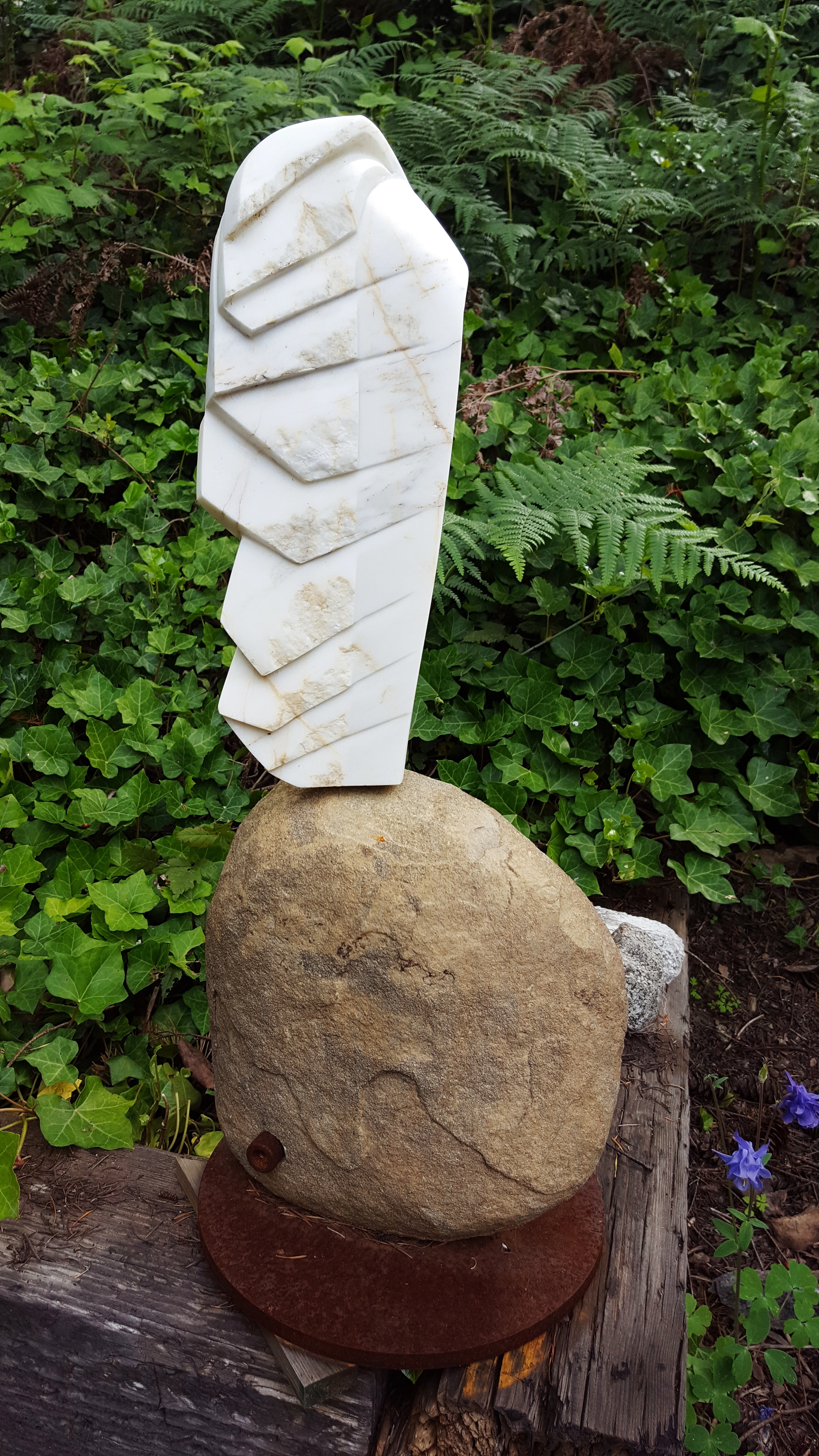 "Feather", 29” X 12” X 6”, marble, stone, steel, 2015