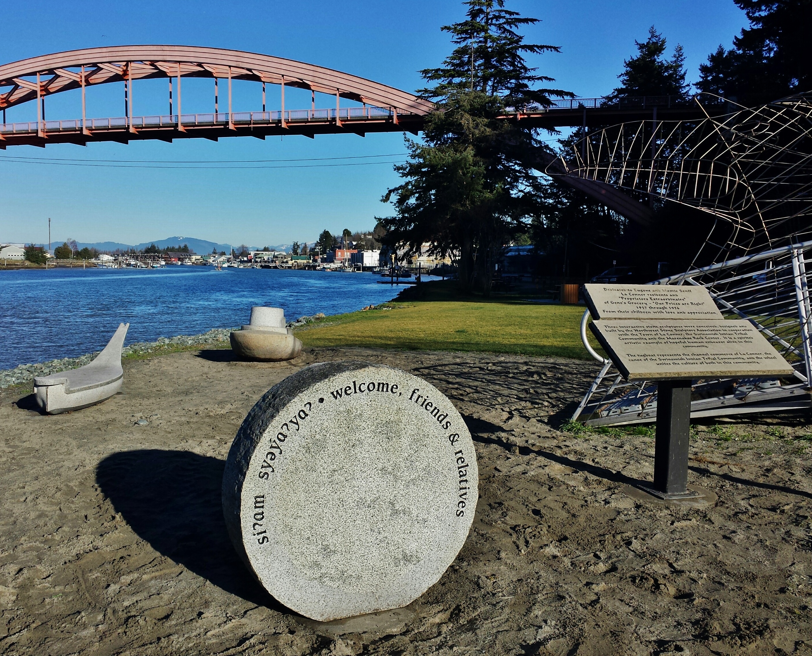 “Crossing Point” in its new location in Conner Waterfront Park on the Swinomish Channel. 