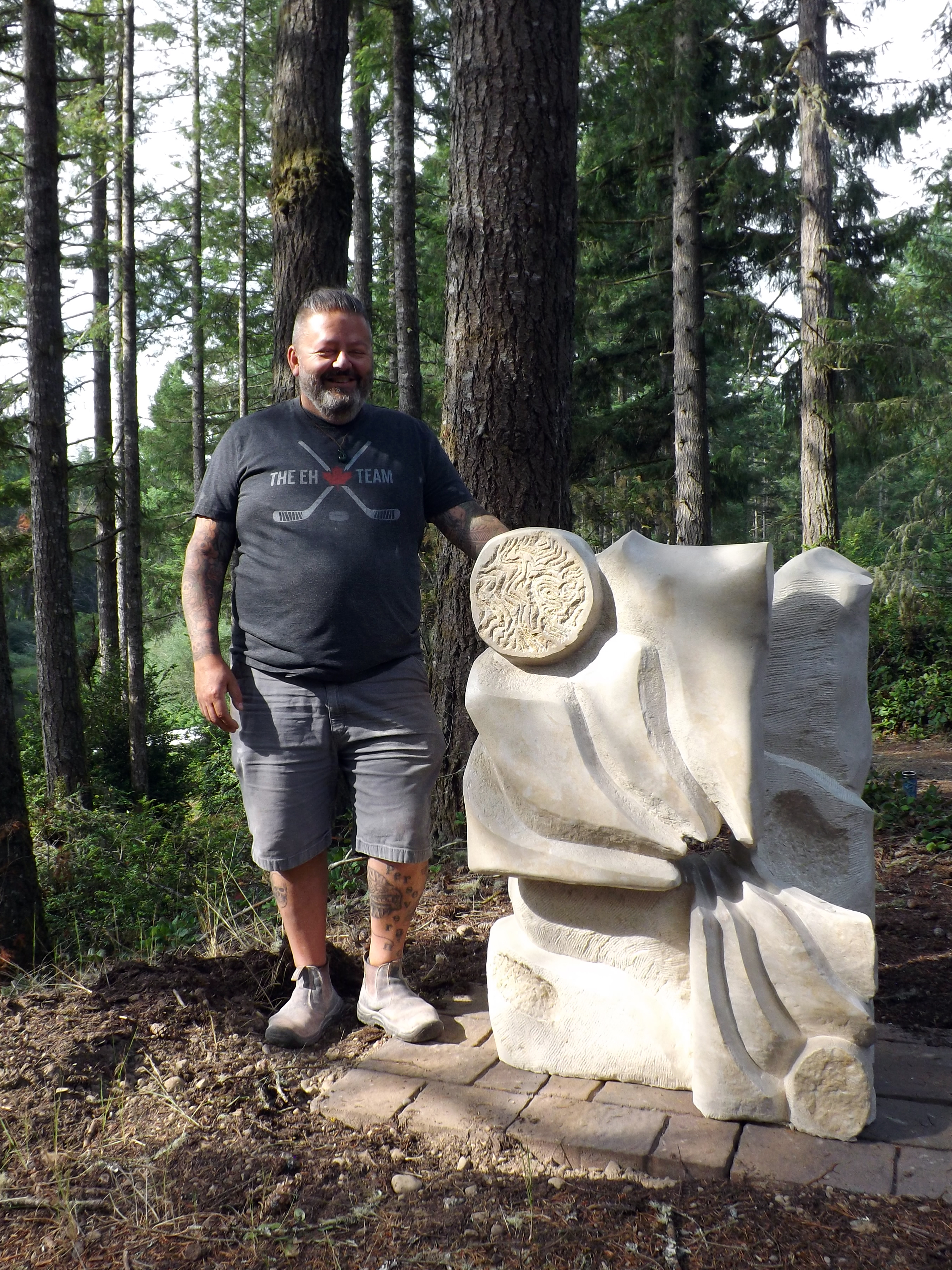 John Lafortune looks pleased with the placement of Genesis at Pilgrim Firs Camp & Conference Center