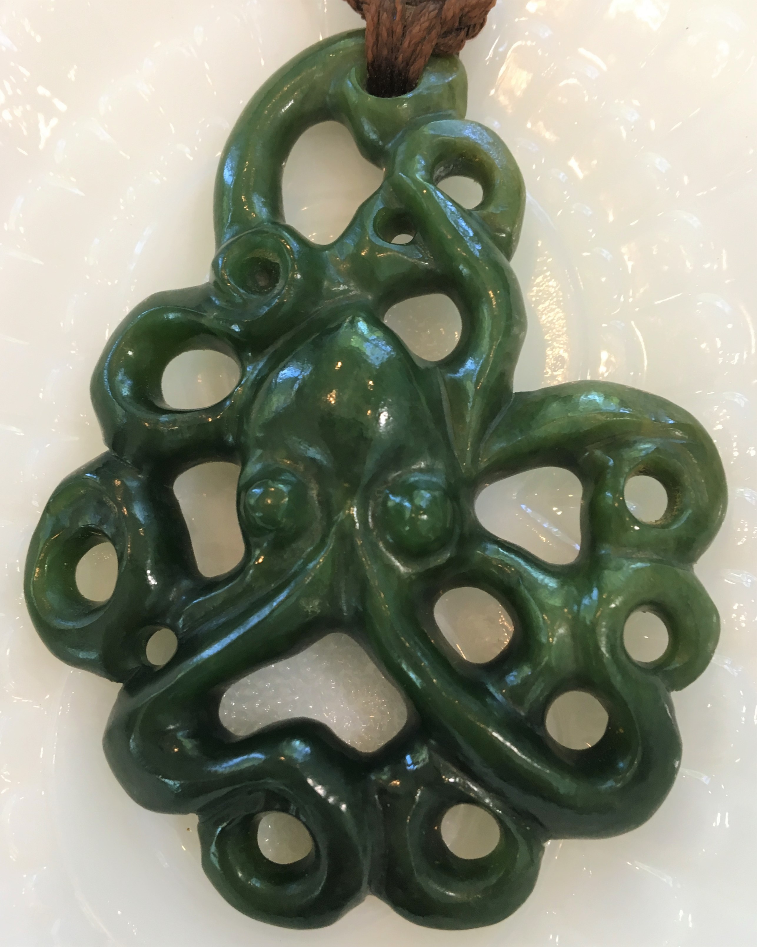 Octopus Pendant, 2 1/8 x 2 3/4, New Zealand Jade, Julianne Kohn