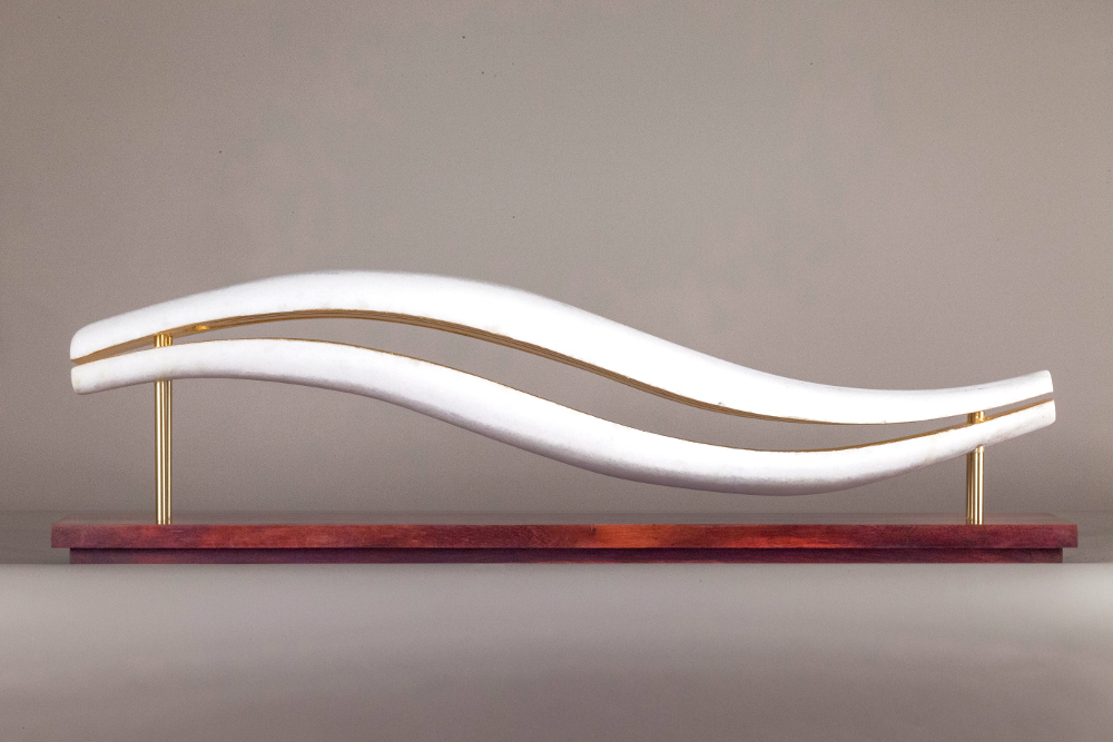 SLIPSTREAM, 11” X 31” X 7”, Greek Crystallina marble with rosewood base