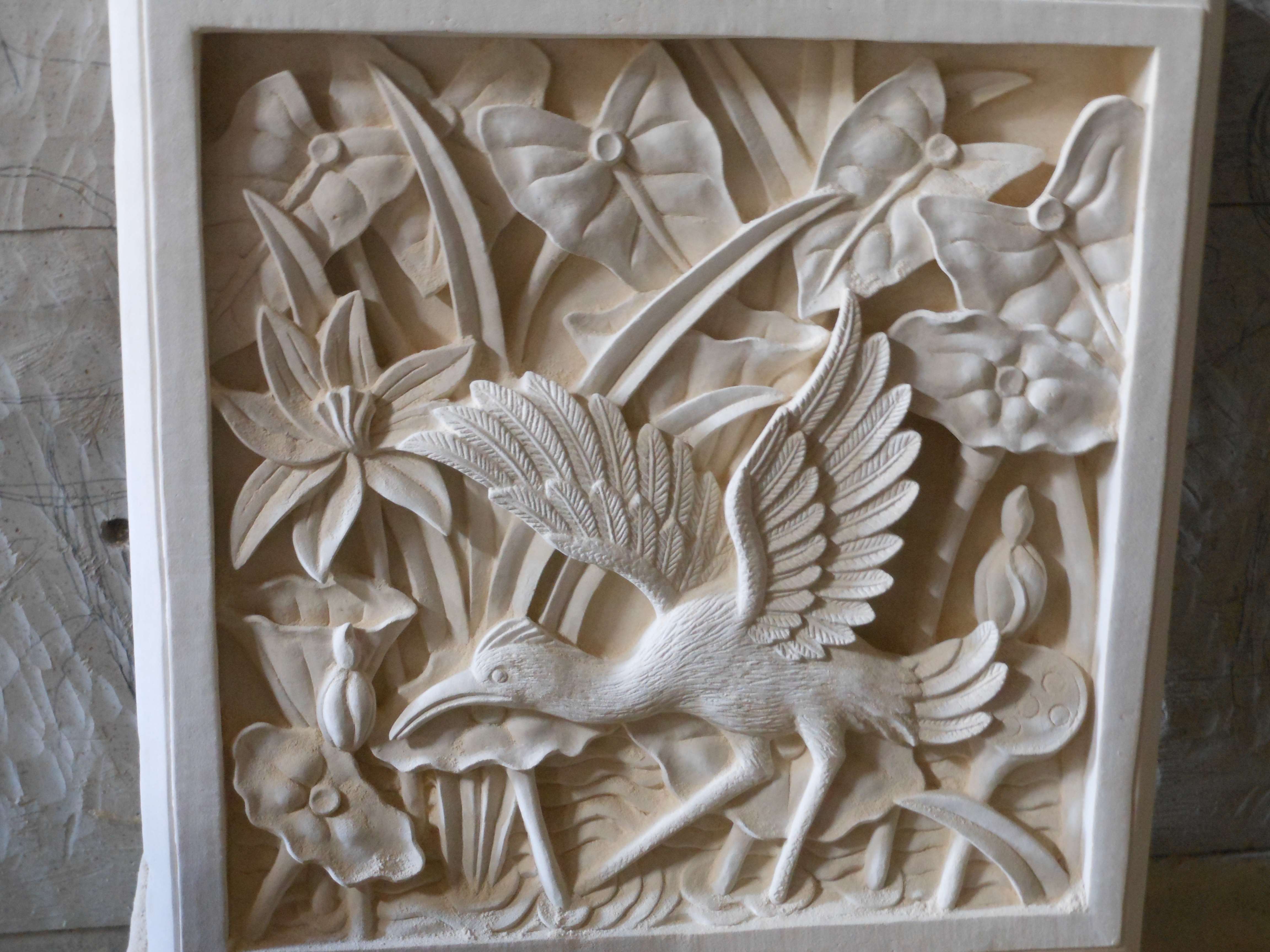 Egret 24 inches square limestone, Mark Andrew