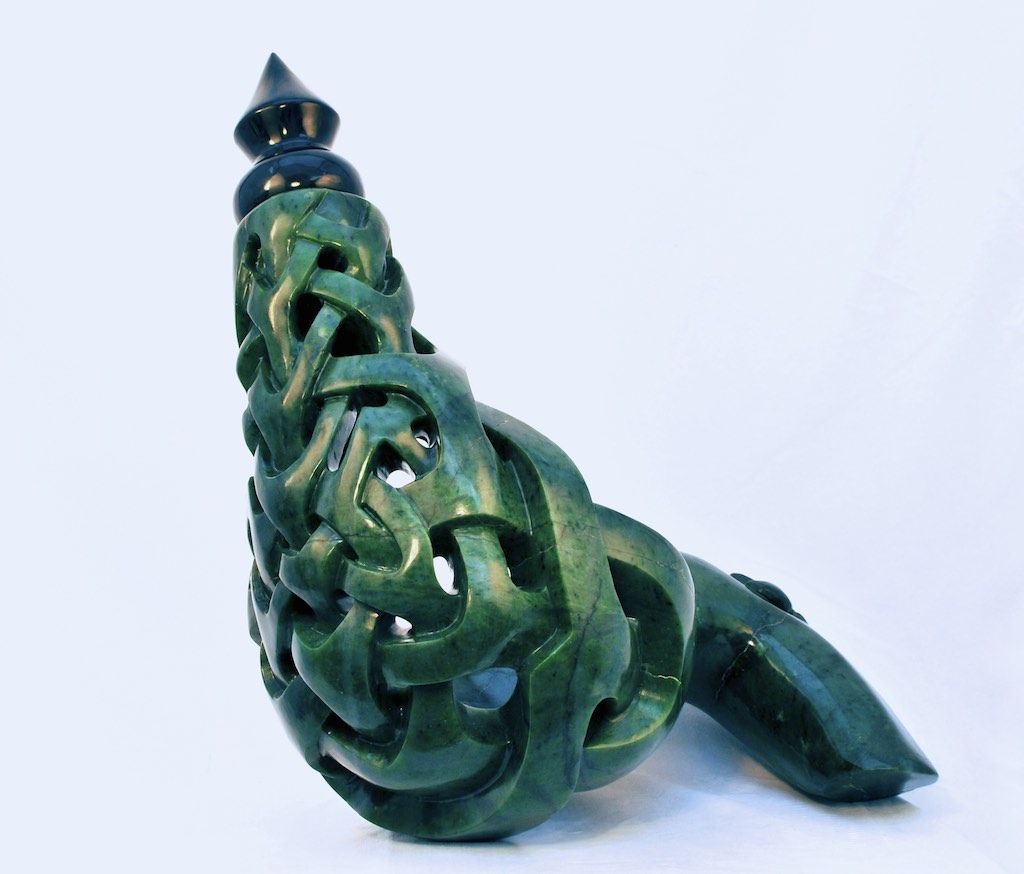 "Vine Vessel" 60lbs Green and black Nephrite, Jim Tobin