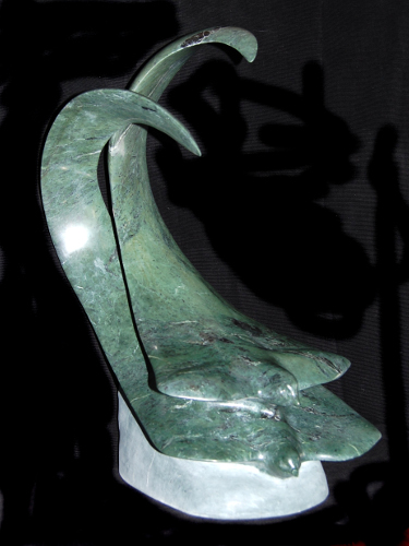 "Gliding in Unison" 27” high  Serpentine or perhaps Nephrite Jade  