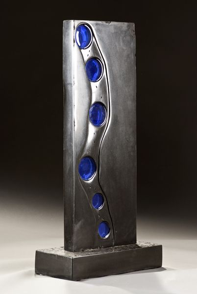 "The Traveler" 33" high, Basalt & Cast Resin, Gerda Lattey