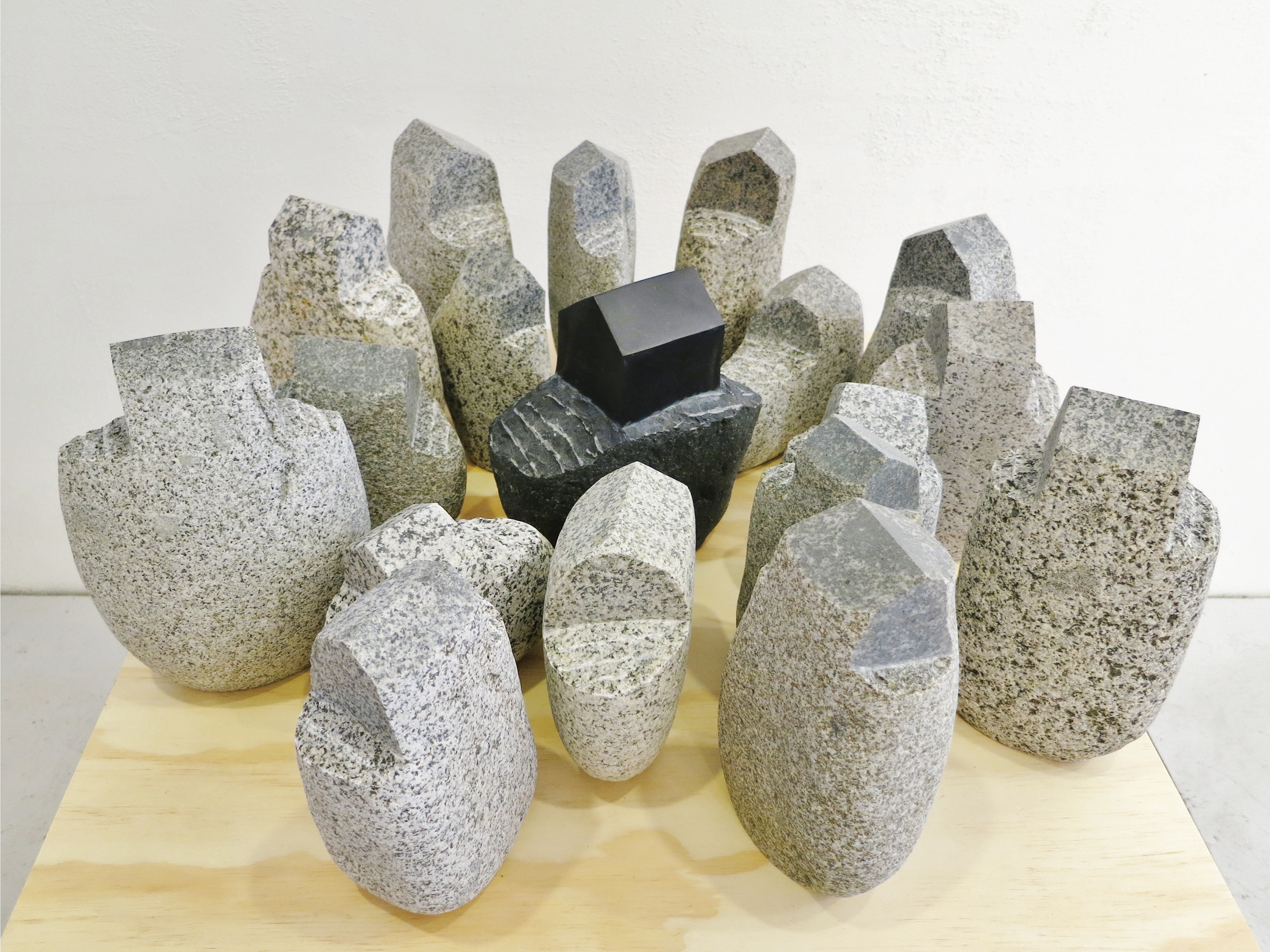 Alone Together. Granite and Basalt River Stones, 11” H x 24” W x 24” L, Bob :everich