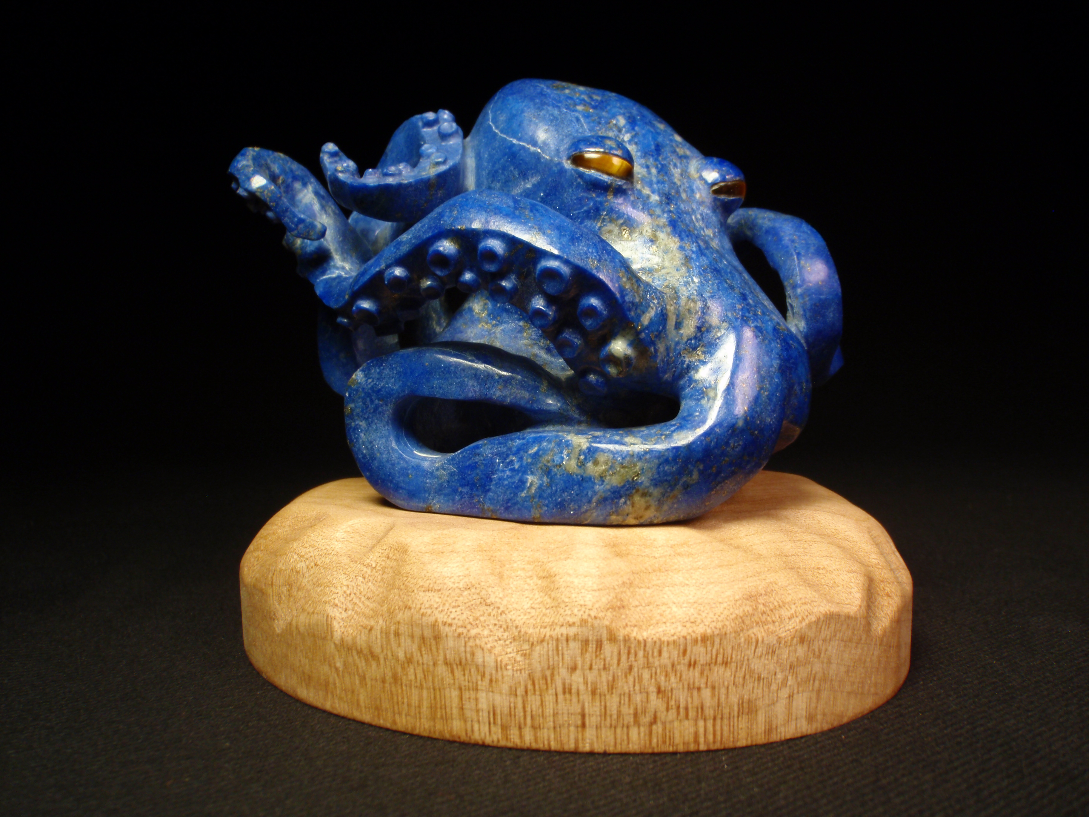 Blue Octopus Afghanistan lapis lazuli Chatoyant Tiger's-Eye 1984 4"w.  3" h. Dale Blankenship