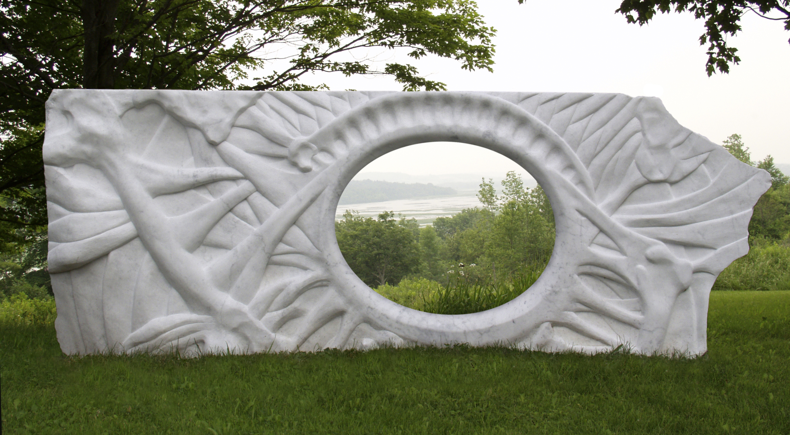 “Inner View”, marble, 2001, 104” X 42” X 10’ I removed the surface and changed the structure of stone from crystal to muscle.  This was part of a series that went on for a few years trying to get beneath the surface of things… 