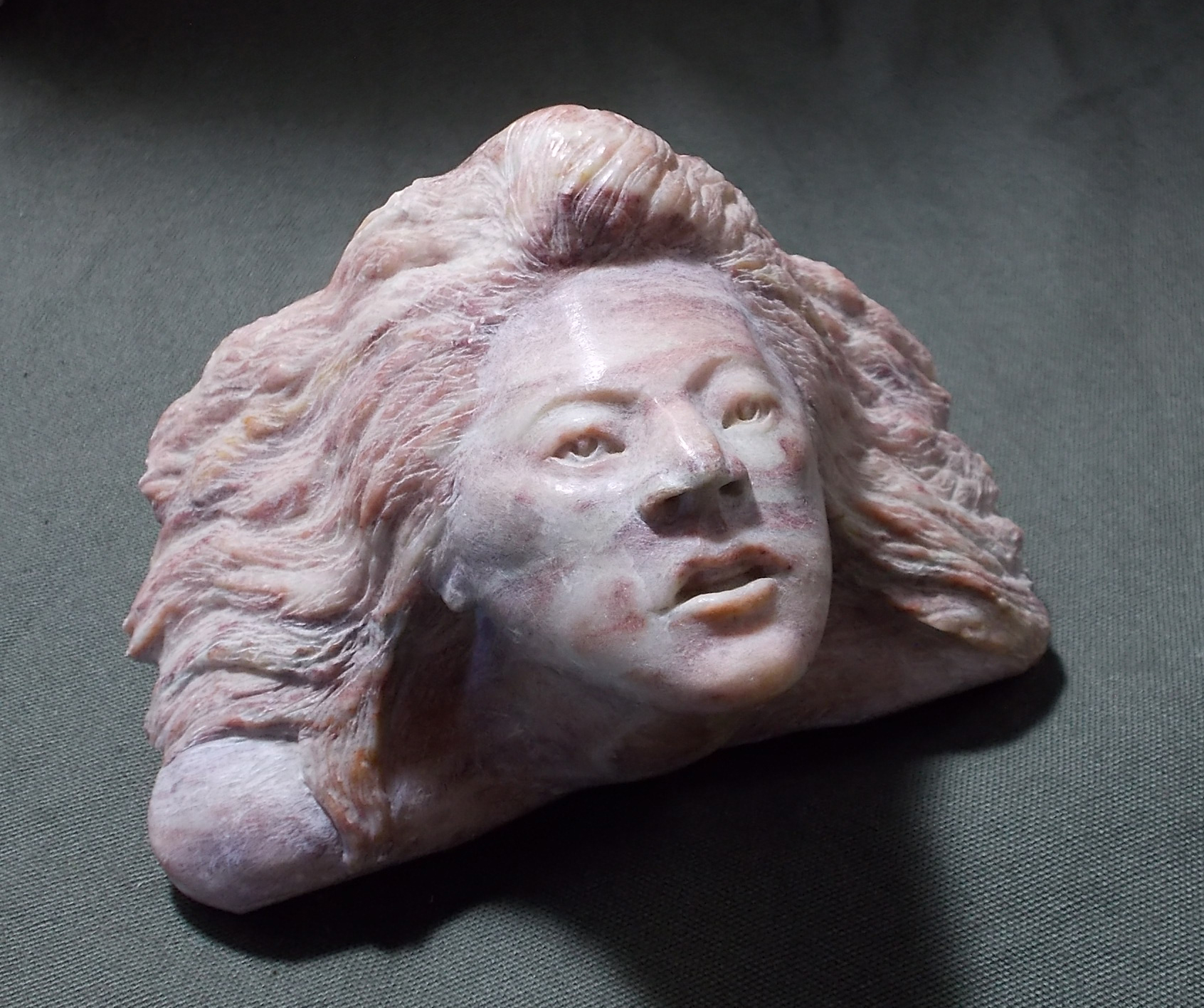 "EVE" by Carole Duree, pink ribbon alabaster 6" x 3.5" x 3.5"