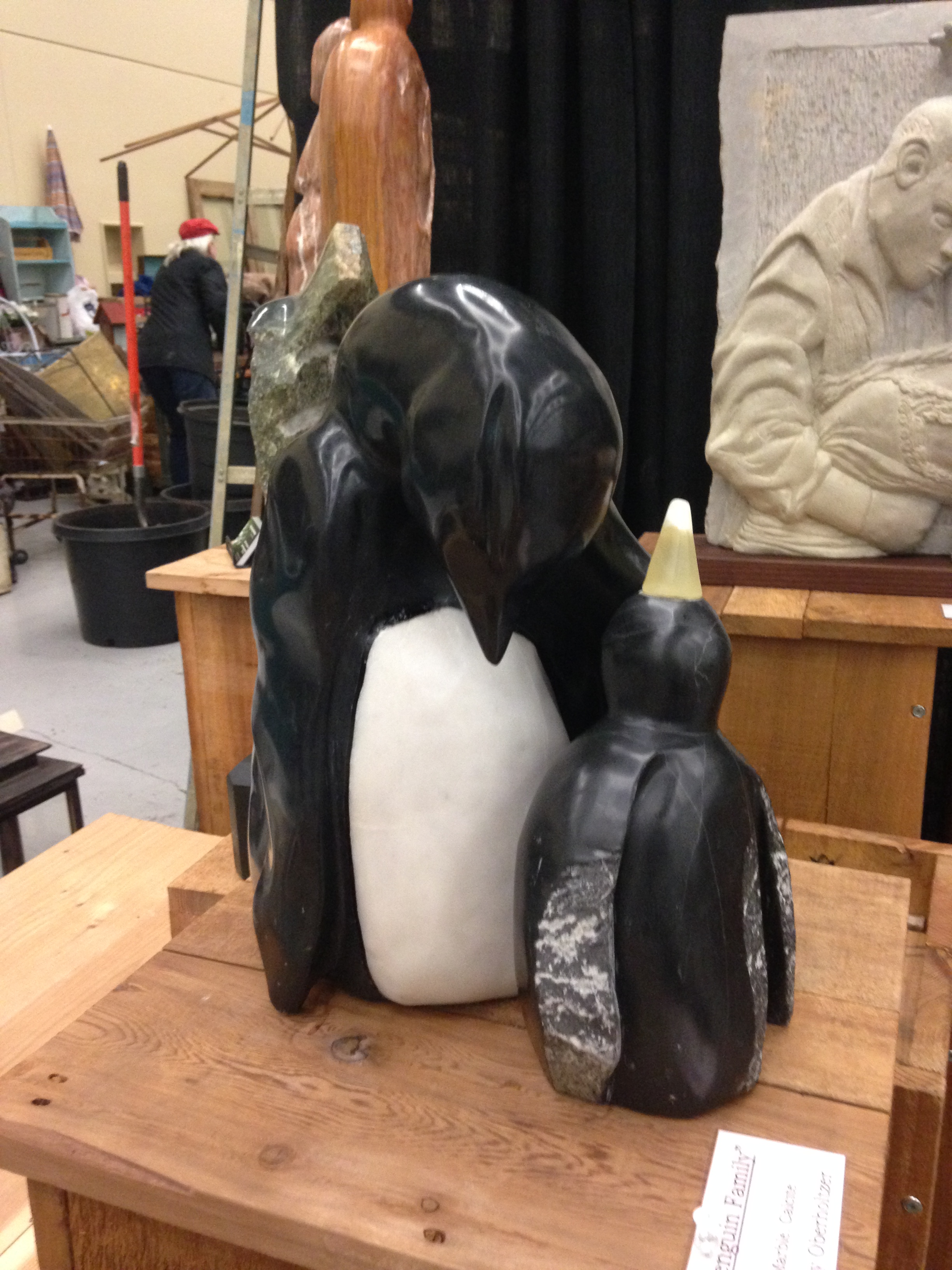 “Penguin Family” in two types of Canadian marble and calcite by Nicky Oberholtzer.